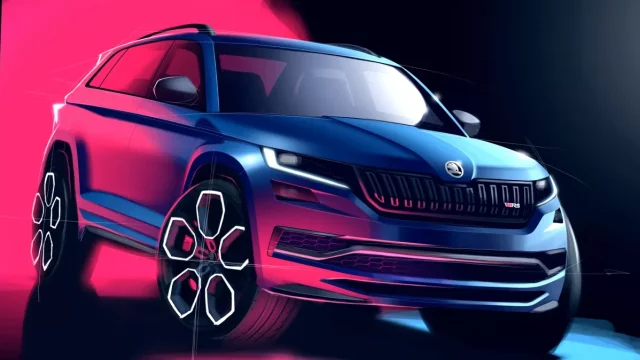 Škoda Kodiaq RS odhaluje svoji celou podobu. Zatím pouze na designových skicách
