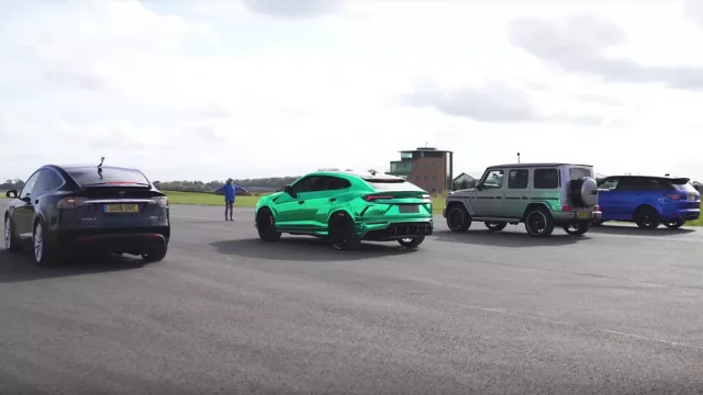 Těžká váha na dragstripu: Vyhraje Tesla X, Lambo Urus, Mercedes G63 AMG nebo Range Sport SVR?